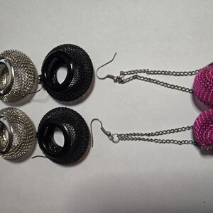 Elegant Black and Silver Mesh Earrings